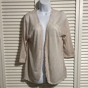 M&S Cream Open Front Cardigan with Pom Pom Trim